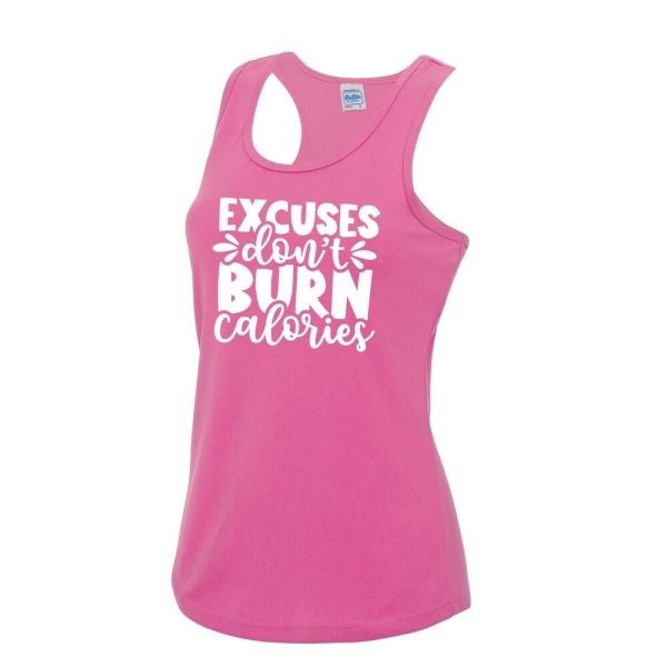 Womens Gym Polyester Tank Top Workout Top Funny Gym Vest Ladies Gym Vest Weightlifting Shirt Fitness Vest Excuses Dont Burn Calories