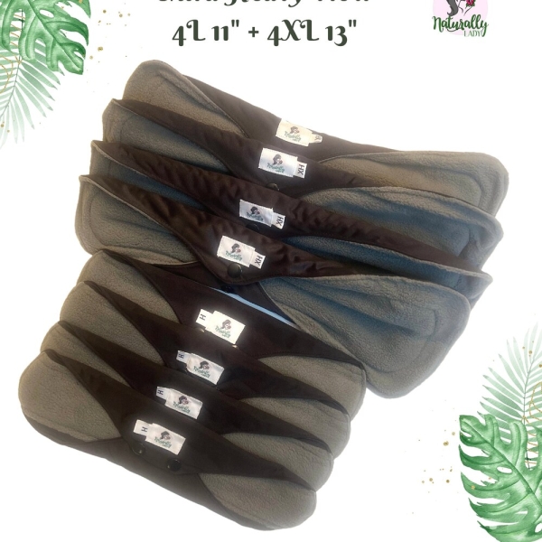 9 pcs Starter Set - Extra Heavy Flow Black Reusable cloth sanitary menstrual towels pads | Gift for her| Self-care - 4L 4XL