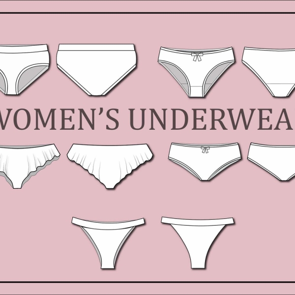 Women's underwear vector- underwear vector -fashion flat sketch for adobe illustrator - technical drawing -women's underwear templates