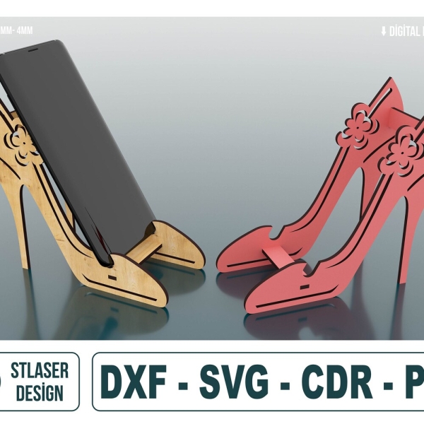 Laser Cut Shoe Phone Stand, Phone Holder Svg Files, Vector Files For Wood Laser Cutting