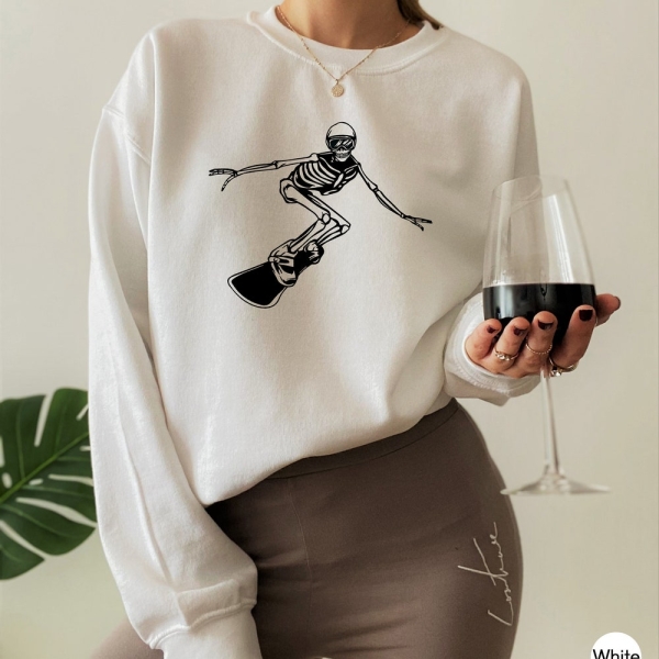 Snowboarding Skeleton Shirts, Women's Snowboard Shirts, Funny Snowboarder Gifts, Snowboard Trip Shirts, Men's Skeleton Sports Shirts, A5647