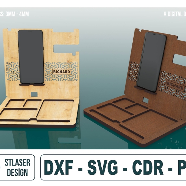 Desk Organiser Laser Cut Svg Files, Dock Station Files, Phone Holder,  Vector Files For Wood Laser Cutting
