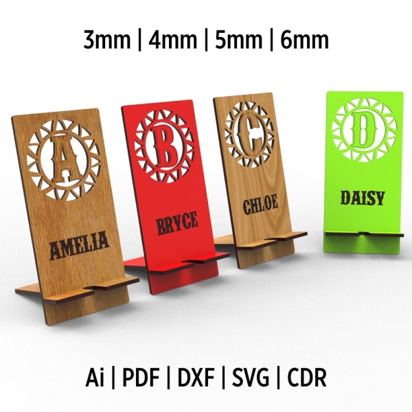 26 Letters Included Custom Phone Holder Stands Svg Files For Laser Cut - Easy Assembly & Stylish Display - DIY Phone Stand Laser Cut Files