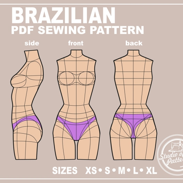 PATTERN WOMEN'S BRIEFS. Sewing Pattern Briefs Brazilian. Digital Pack 5 sizes. Print-at-home