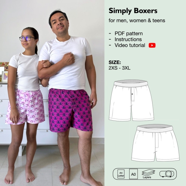 Men and women underwear pdf sewing pattern, boxer shorts, bermuda shorts, unisex underpants, men undershorts, briefs, long johns, drawers