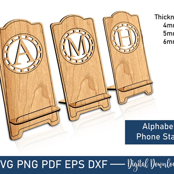 26 Letter Phone Holder Laser Cut Svg File, Phone Stand Laser Cutting File, A-Z Alphabet Phone Stand Cricut, Wooden Phone Stand, Digital File