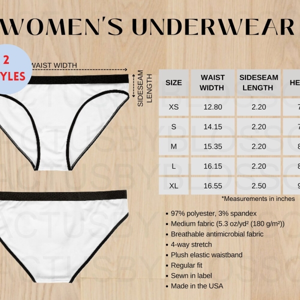 2 Size Chart Women's Underwear (AOP) mockup Etsy tool Sizing XS-xL All-over-prints Chart Etsy mock up Printify POD listing etsy new seller