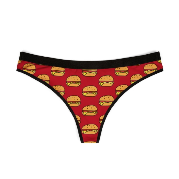 Women's Thongs Burger Pattern (AOP) / Women's Underwear Cheeseburger / Red Thongs with burger / Funny Underwear