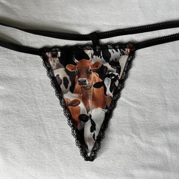 Womens COW Barn Farm Ranch Animal String Thong Lingerie Underwear
