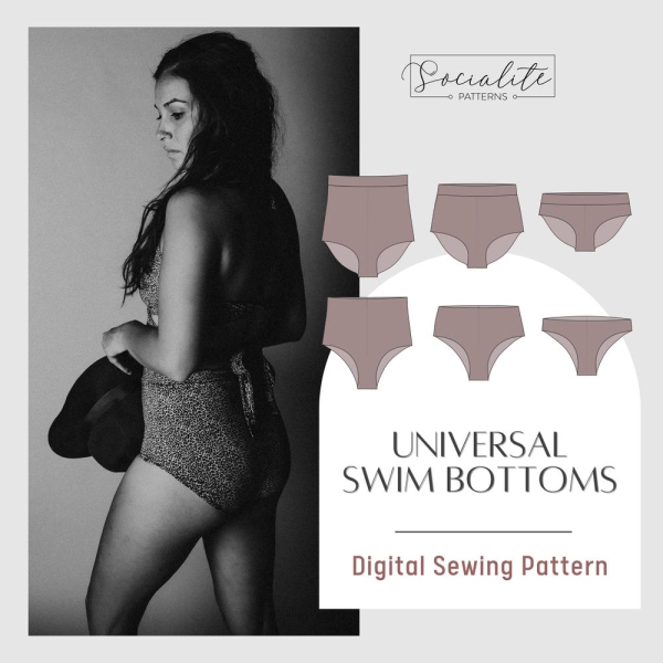Women's universal swim bottoms pattern. Low cut, mid rise, high rise swimsuit bottoms. Swimsuit pdf pattern and tutorial.