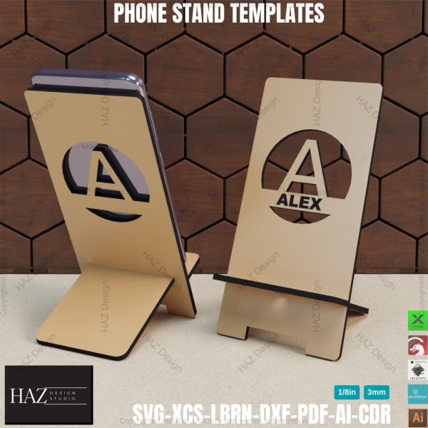 Laser Cut Alphabet Phone Stand - DIY Wood Phone Display,Wooden Phone Holder Vector,Custom Letter Phone Stand - Laser Cut SVG Templates 404