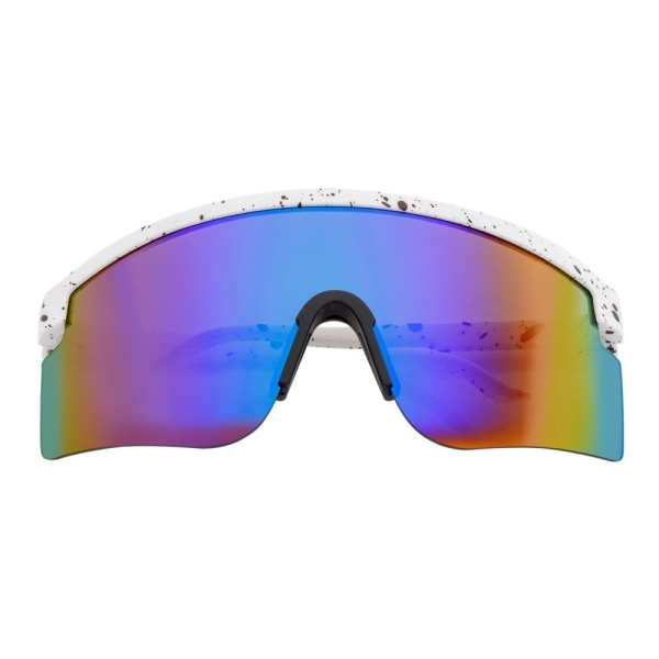 MONOLITH - X-Large Rimless Sports Shield Sunglasses White - Blue Mirror
