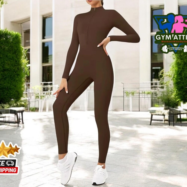 Women's Yoga Jumpsuit | Long Sleeve Workout Bodysuit | Zipper Gym Suit | Athletic Fitness Overalls | Stretch Sportswear Tracksuit