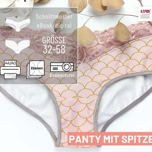 Slip with lace pattern | eBook for panty | Instructions for women's underwear slip/panty shape size 32-58 (digital/German)