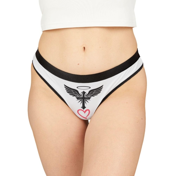 Women's underwear/ thong with cross and wings with a pink heart, Saint and heart. Casual wear