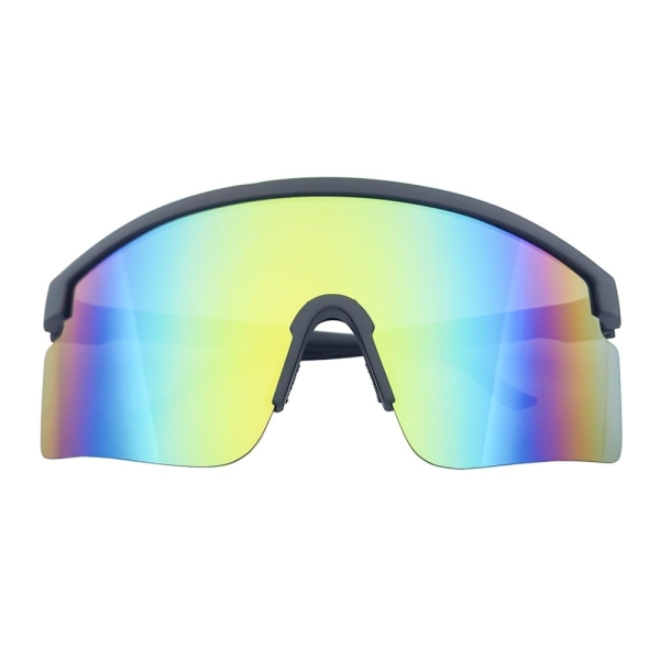 MONOLITH - X-Large Rimless Sports Shield Sunglasses Matte Black Rainbow Mirror