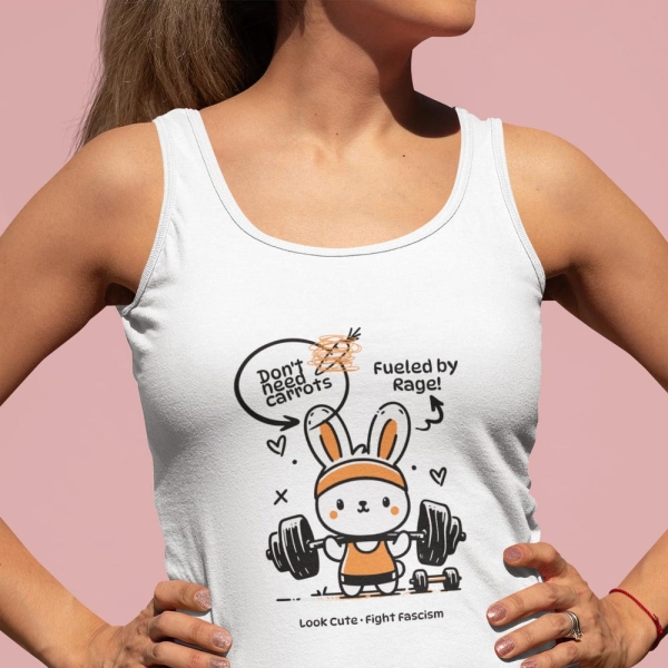 Women's Workout Shirt Funny Bunny Tee Fueled by Rage Unisex Jersey Tank Top Weightlifting Shirt Gift for Gym Lovers Fitness Tank Cute Animal