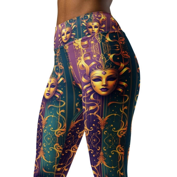 Gold Mardi Gras Leggings Theatrical Yoga Pants High Waist Party Trousers Gym Fitness Athleisure Stretchy Women's Bold Teal Purple Britches