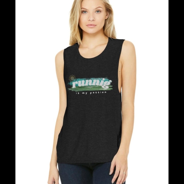 Running is My Passion Women's Flowy Scoop Muscle Tank, Fitness Tank Top, Workout Gear, Gym Apparel, Active Wear, Gift for Runners