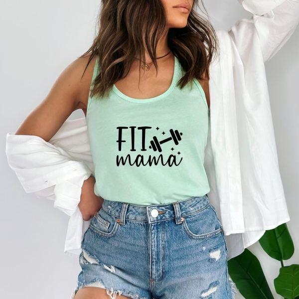 Fit Mama Racerback Tank Top | Motivational Workout Shirt | Cute Fitness Apparel | Women's Gym Wear | Gift for Fitness Lovers