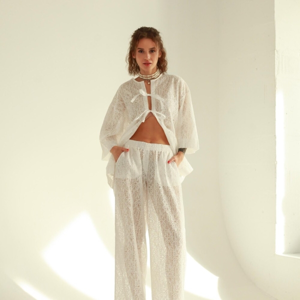 Transparent Women's Pajama – Romantic Nightwear - Seductive Sheer Lace Lingerie Set
