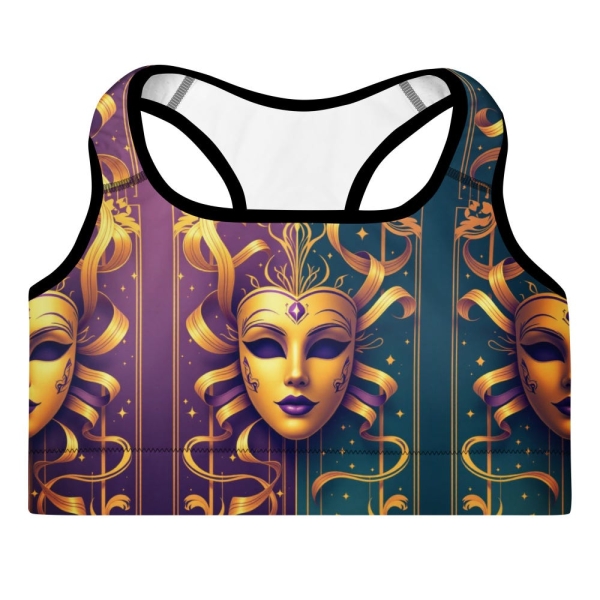 Mardi Gras Sports Bra Theatrical Yoga Top Purple Teal Gold Bralette Padded Fitness Bras Women's Gym Workout Comfy Racerback Brassiere